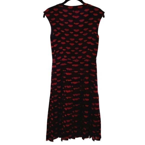 Halogen Sleeveless Pleated Dress Lined Belted Lips Print Women Size 0P - Picture 4 of 12